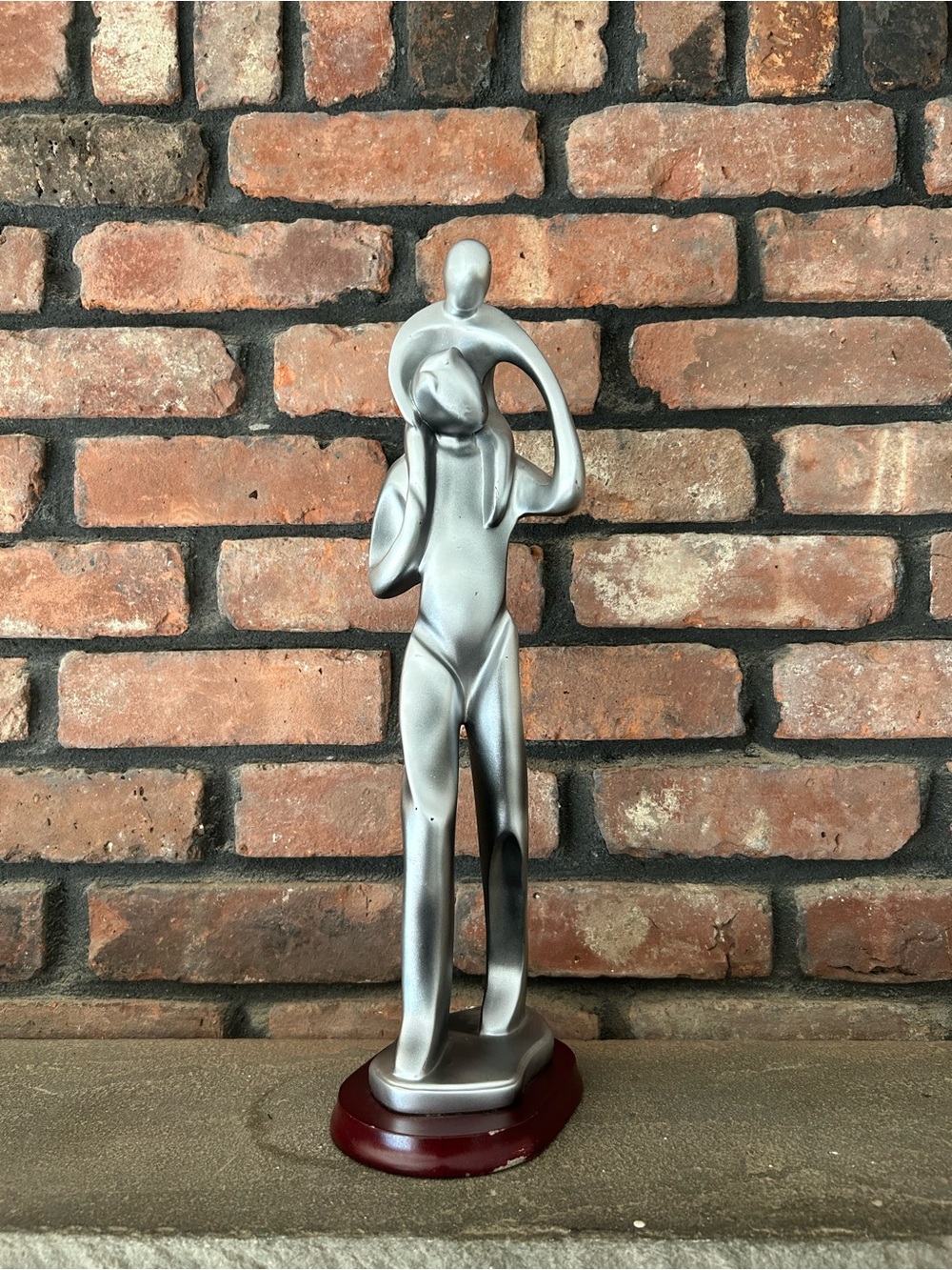 Large Father w/ Son Vintage  Silver Resin Art Sculpture Abstract Figurine 16"